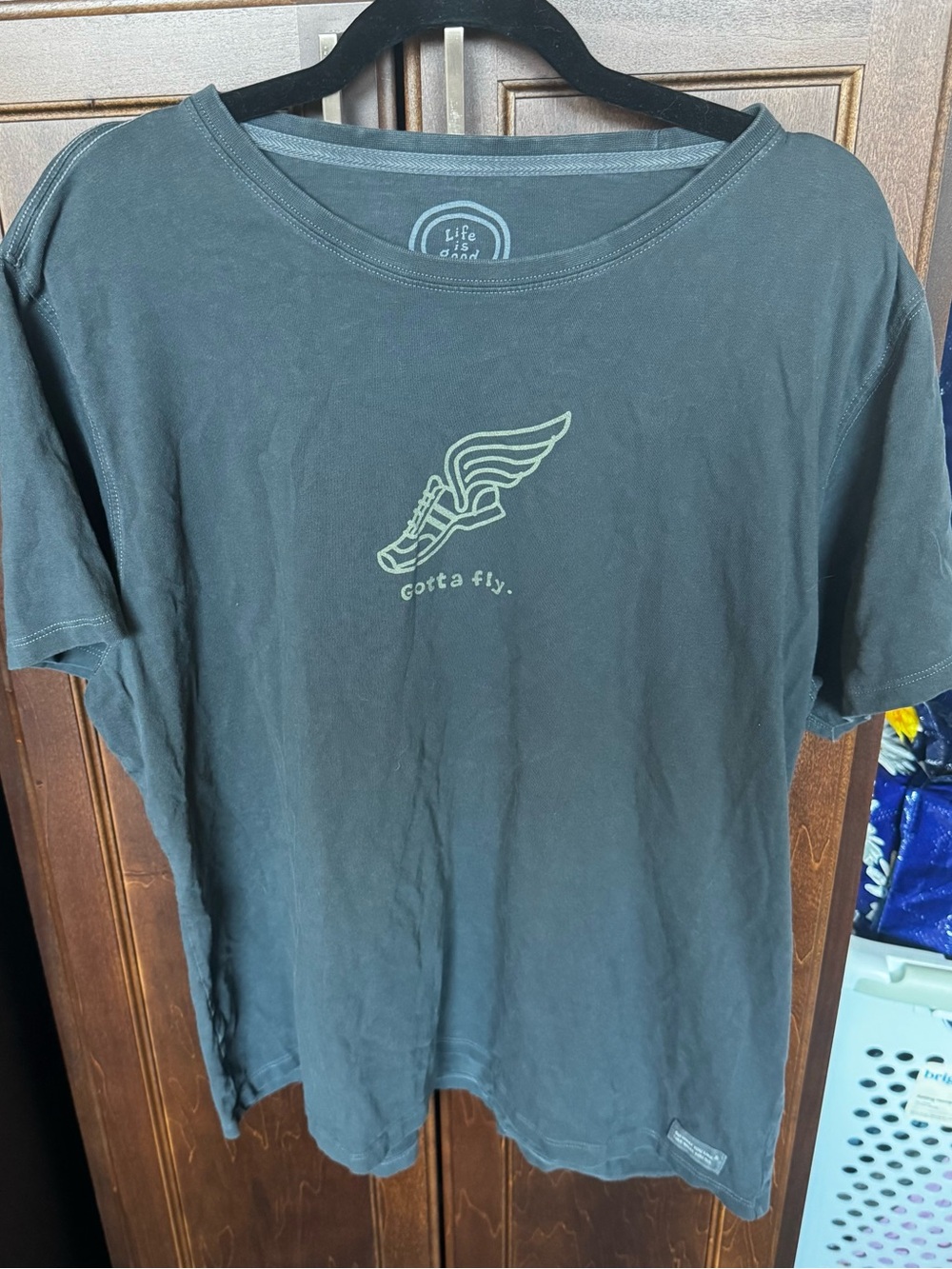 Life is Good Gotta Fly Winged Running Shoe Graphic T-Shirt Charcoal Gray XXL